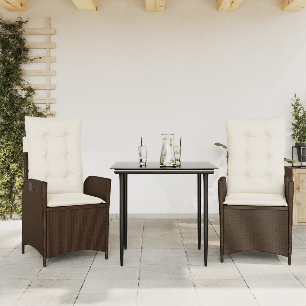 Ensemble à manger de jardin 3 pcs et coussins marron poly rotin - XIOS