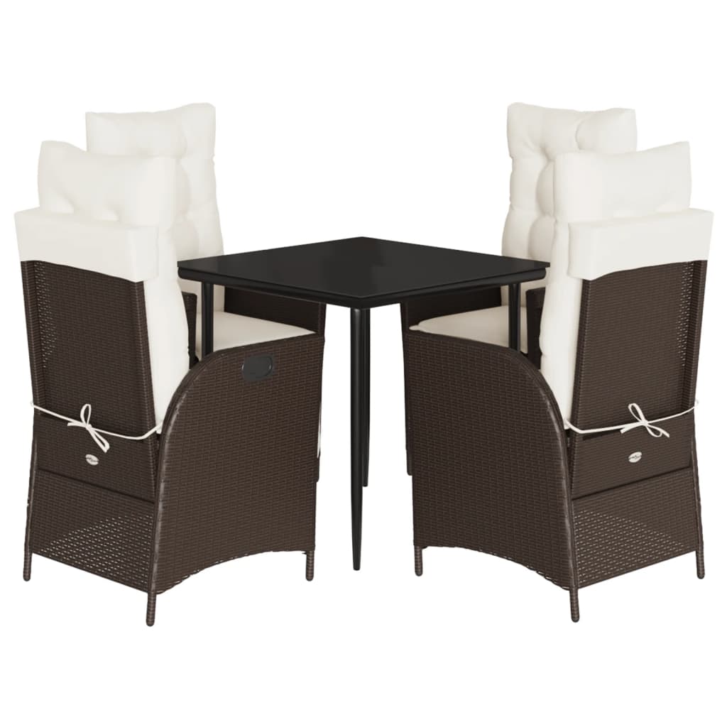 Ensemble à manger de jardin 5 pcs et coussins marron poly rotin