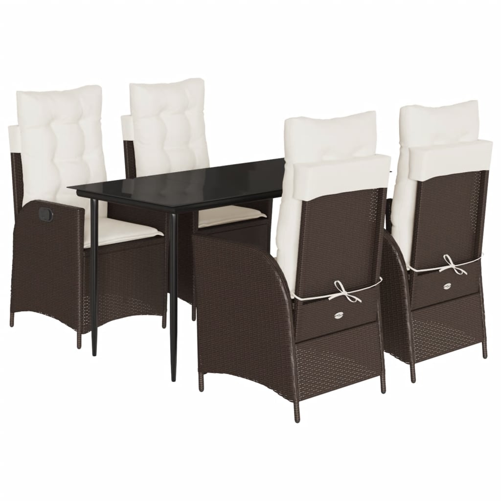 Ensemble à manger de jardin 5 pcs et coussins marron poly rotin - XIOS