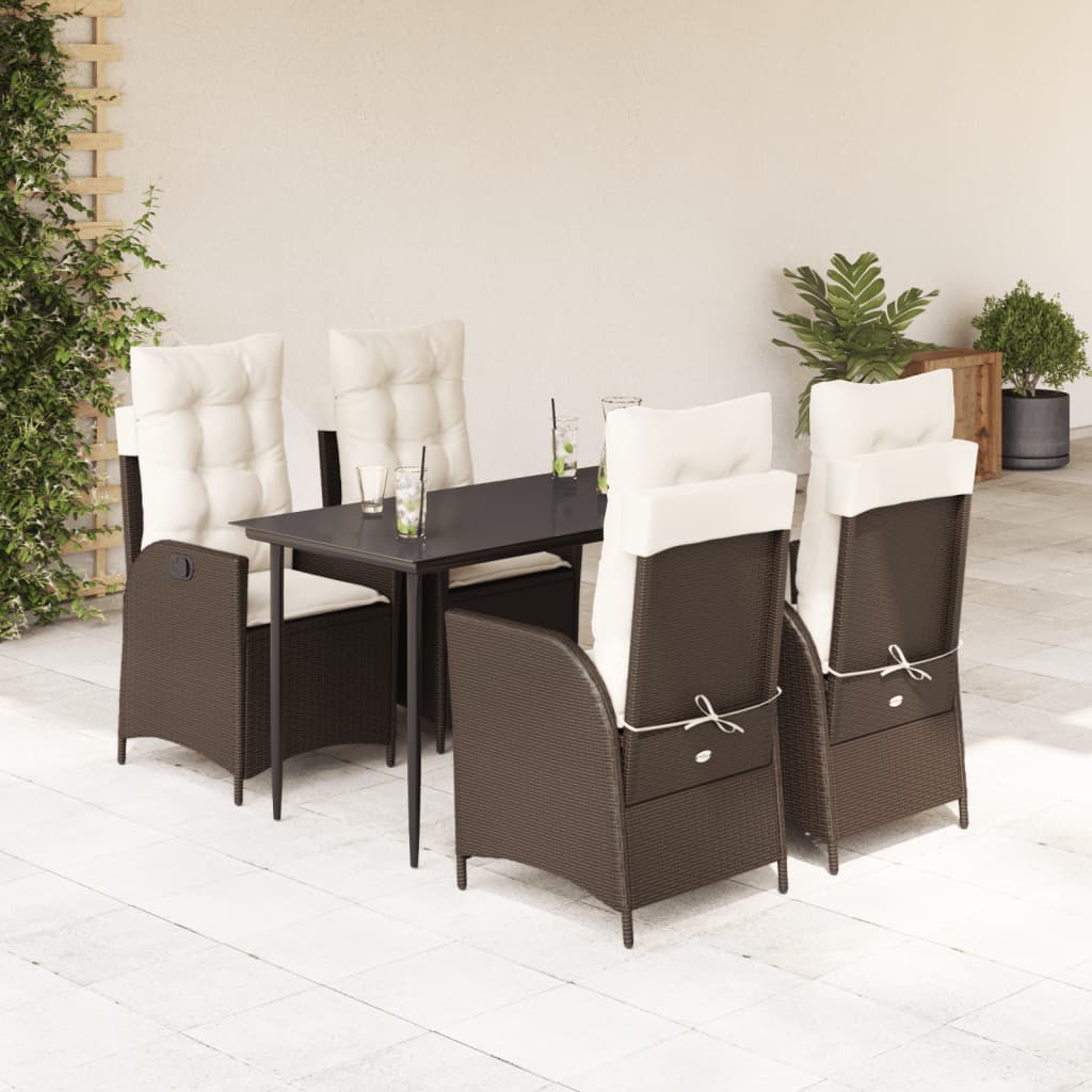 Ensemble à manger de jardin 5 pcs et coussins marron poly rotin - XIOS