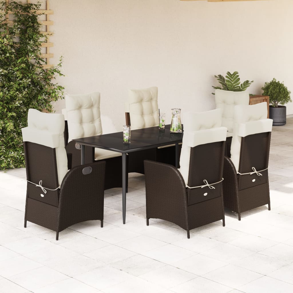 Ensemble à manger de jardin et coussins 7 pcs marron rotin - XIOS