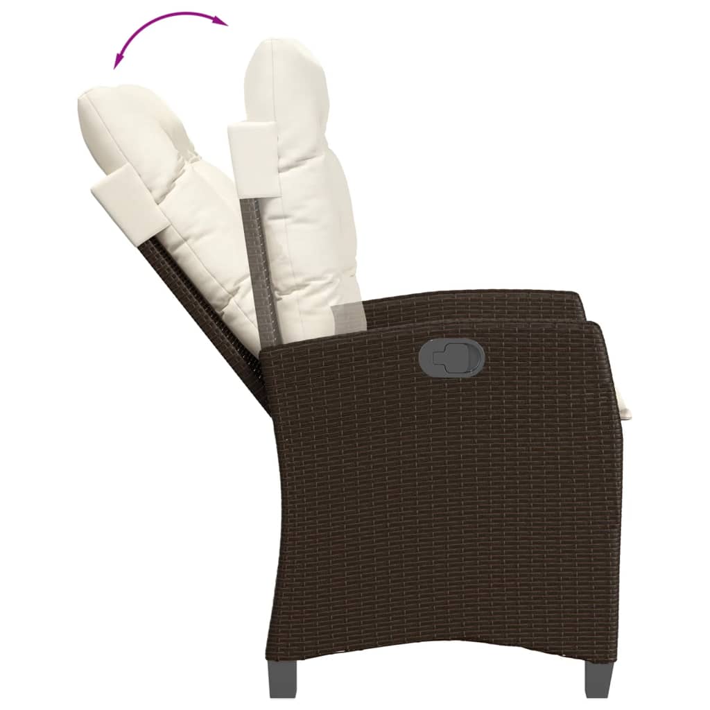 Ensemble à manger de jardin 3 pcs et coussins marron poly rotin