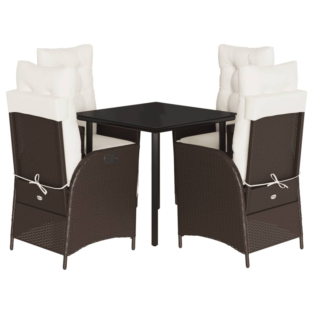 Ensemble à manger de jardin 5 pcs et coussins marron poly rotin