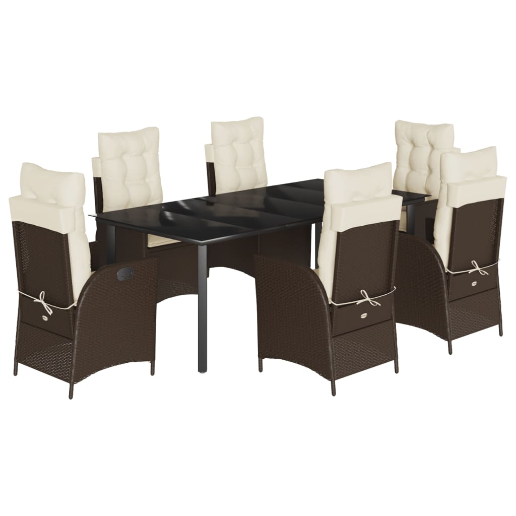 Ensemble à manger de jardin et coussins 7 pcs marron rotin