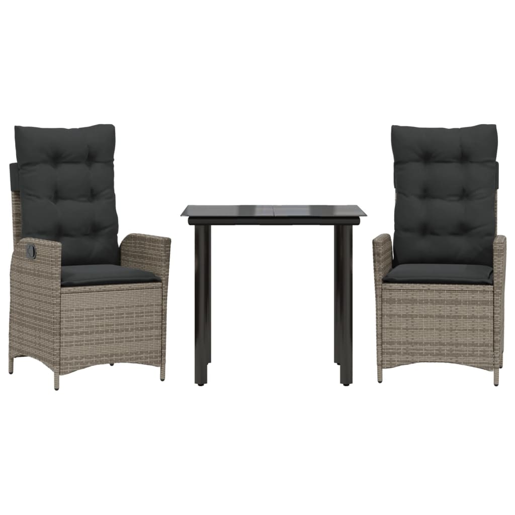 Ensemble à manger de jardin 3 pcs coussins gris résine tressée