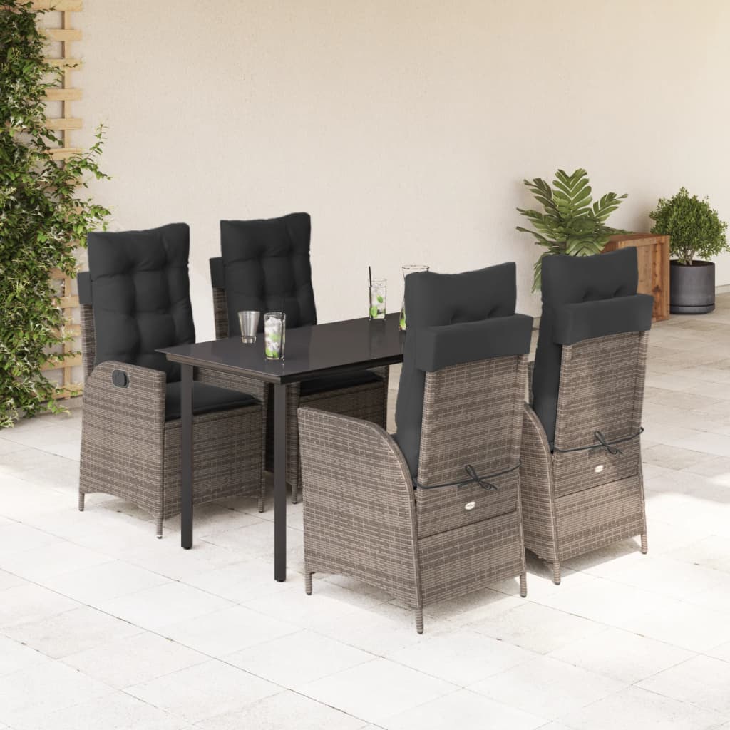 Ensemble à manger de jardin 5 pcs coussins gris résine tressée