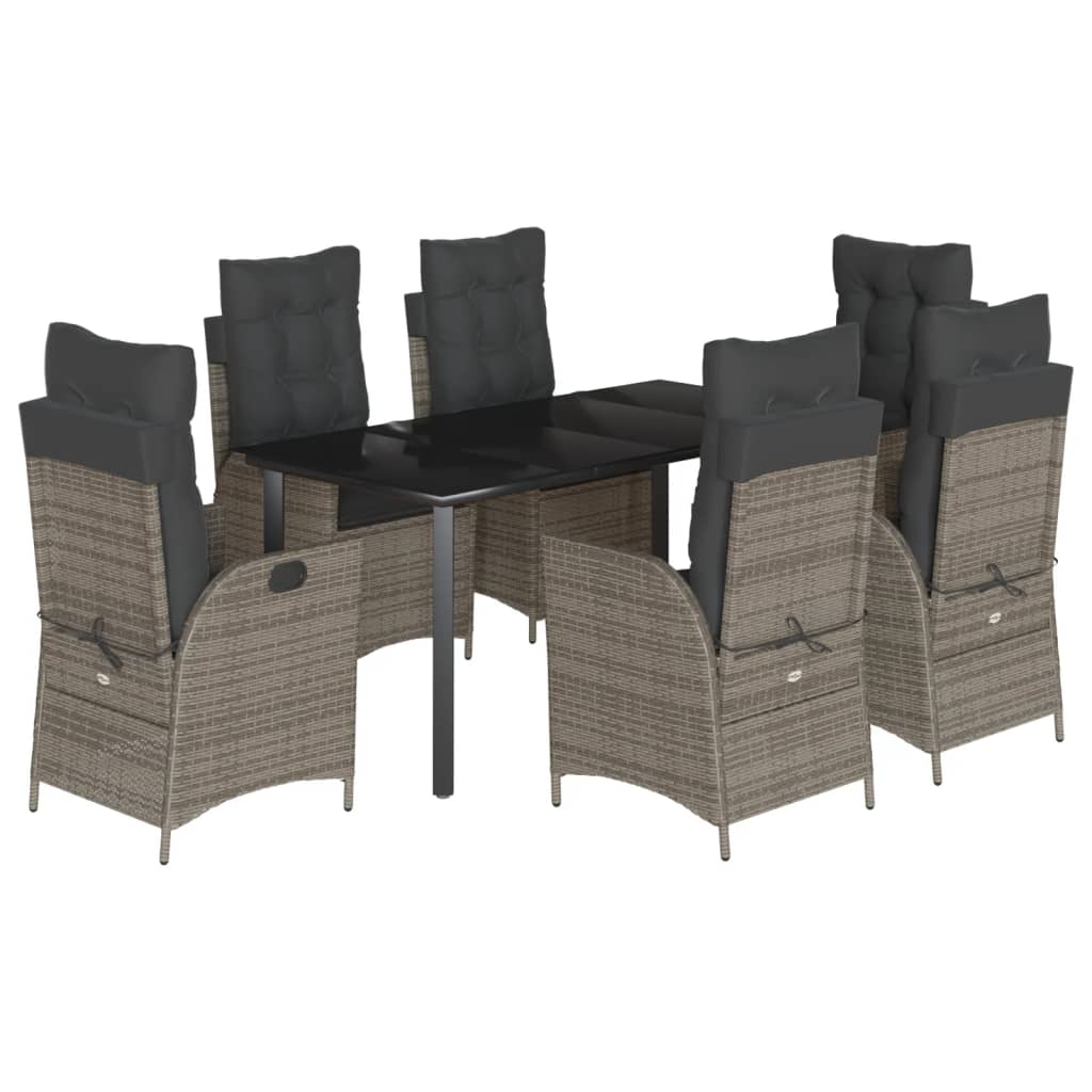 Ensemble à manger de jardin et coussins 7 pcs gris rotin