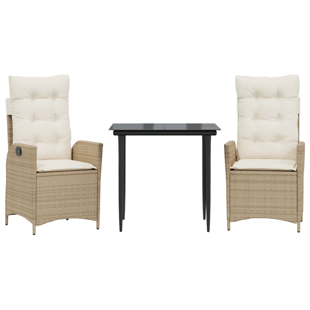 Ensemble à manger de jardin et coussins 3 pcs Beige poly rotin