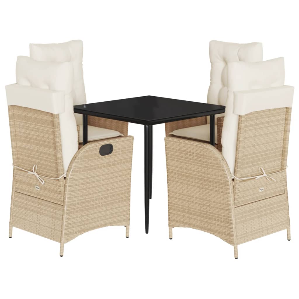 Ensemble à manger de jardin avec coussins 5pcs Beige poly rotin