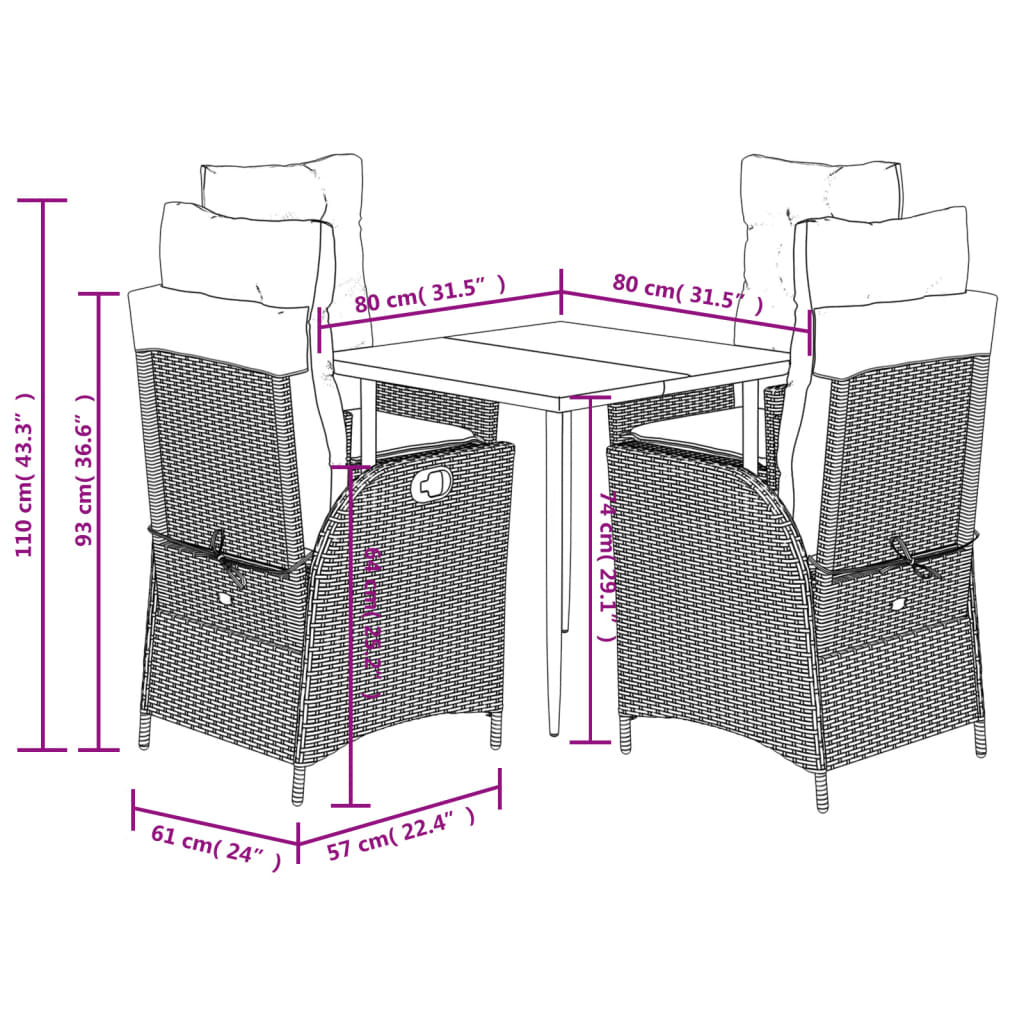 Ensemble à manger de jardin avec coussins 5pcs Beige poly rotin