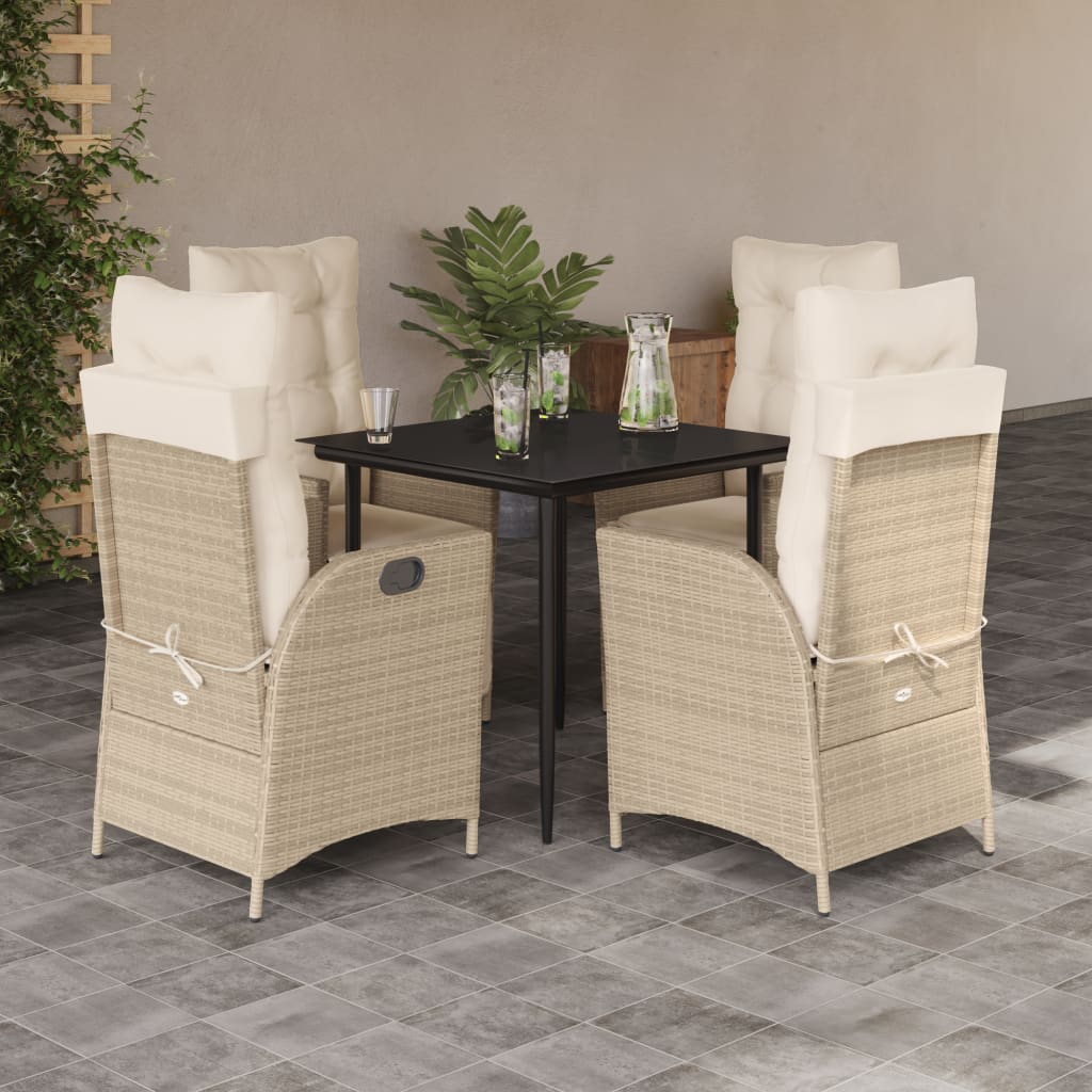 Ensemble à manger de jardin avec coussins 5pcs Beige poly rotin