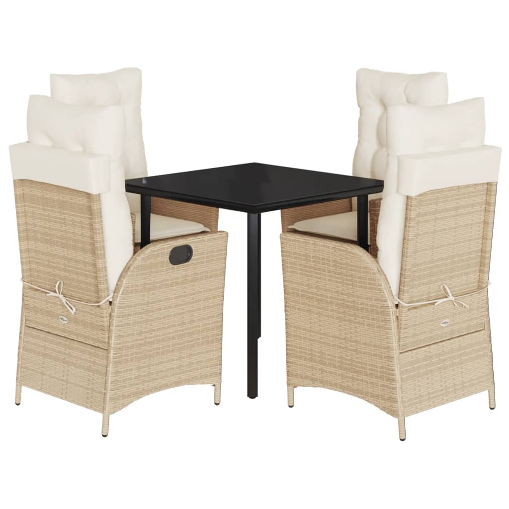 Ensemble à manger de jardin avec coussins 5pcs Beige poly rotin