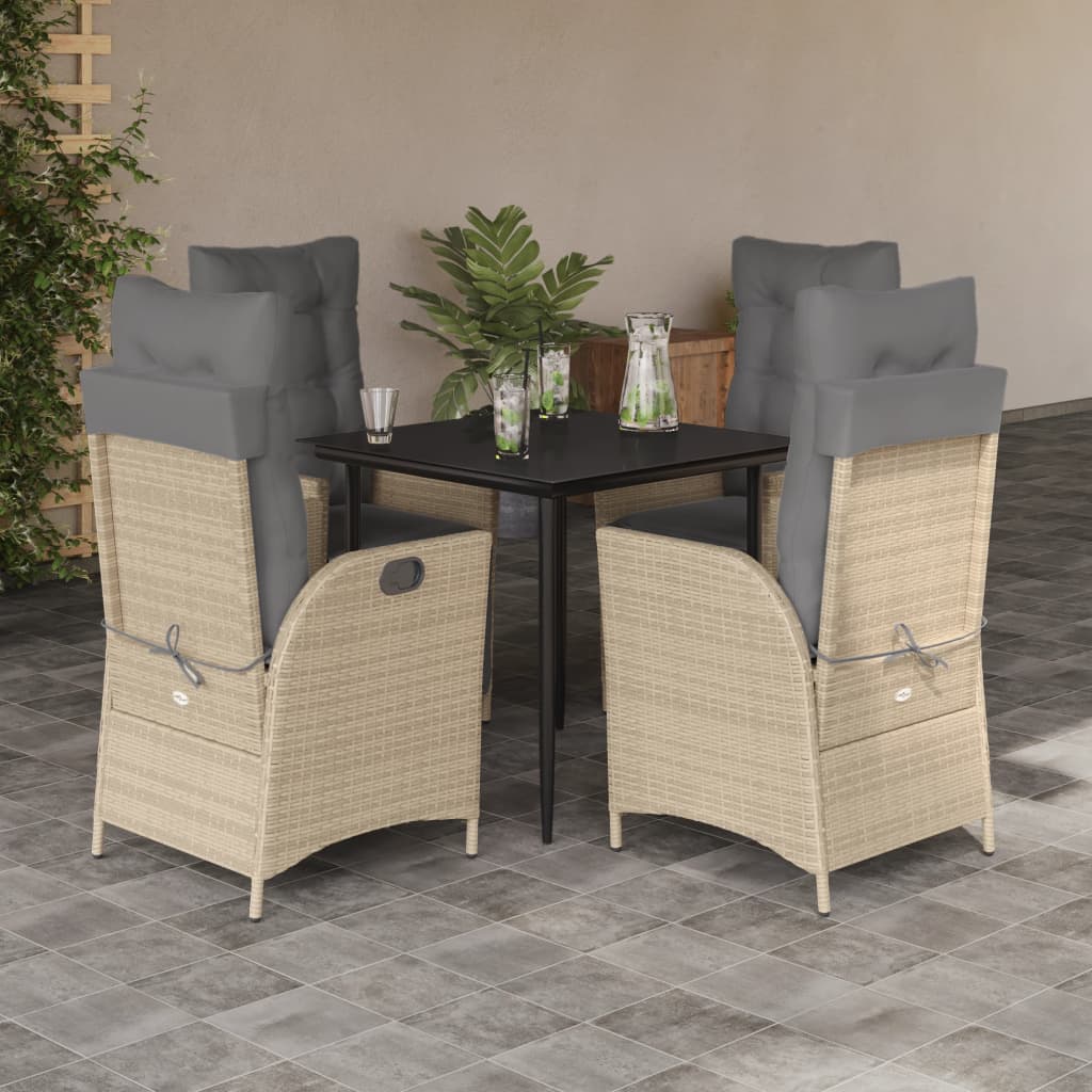 Ensemble à manger de jardin avec coussins 5pcs Beige poly rotin