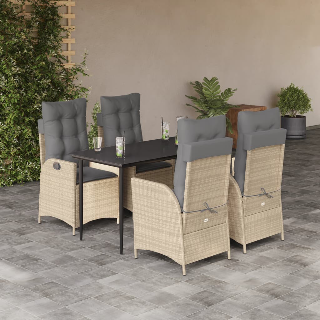 Ensemble à manger de jardin avec coussins 5pcs Beige poly rotin