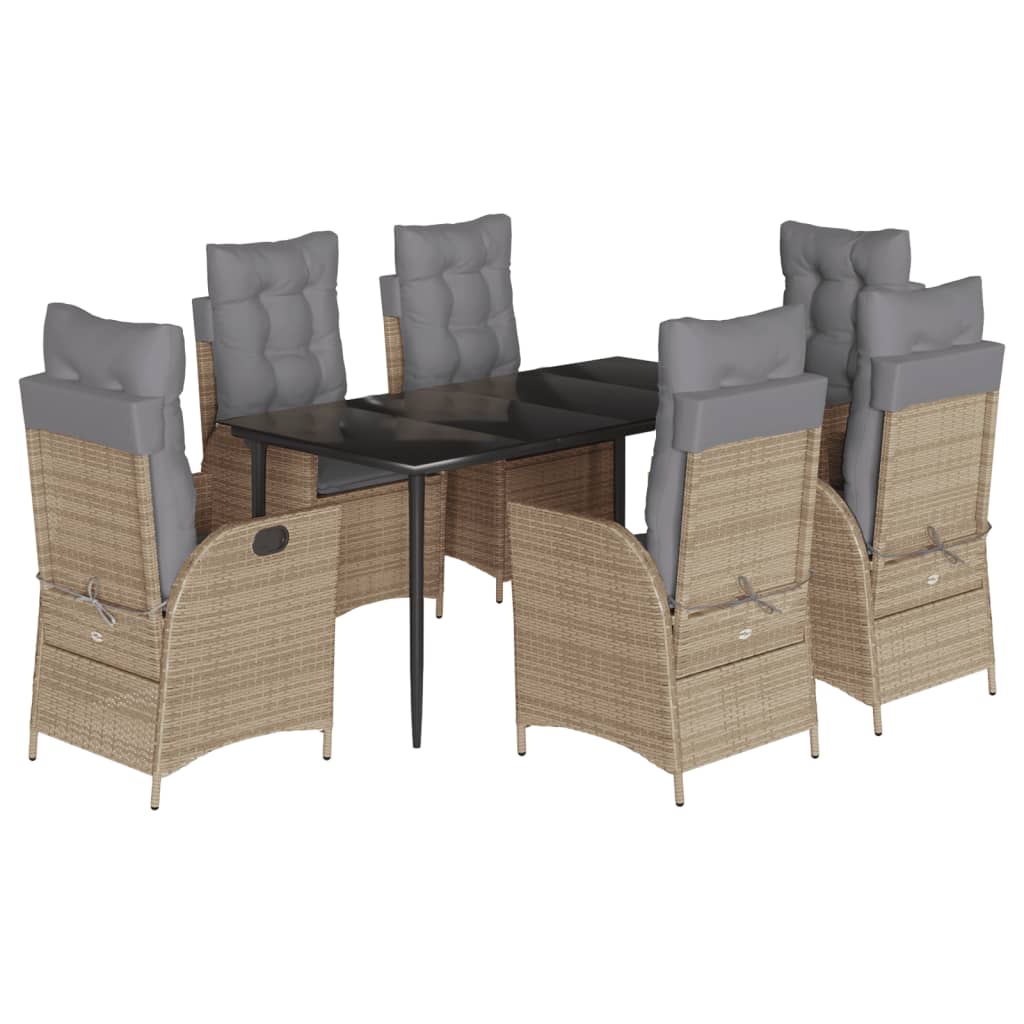 Ensemble à manger de jardin et coussins 7 pcs beige poly rotin