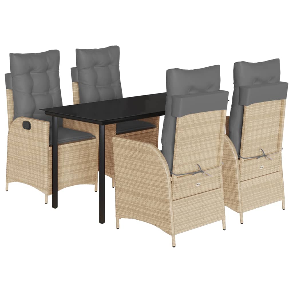 Ensemble à manger de jardin avec coussins 5pcs Beige poly rotin