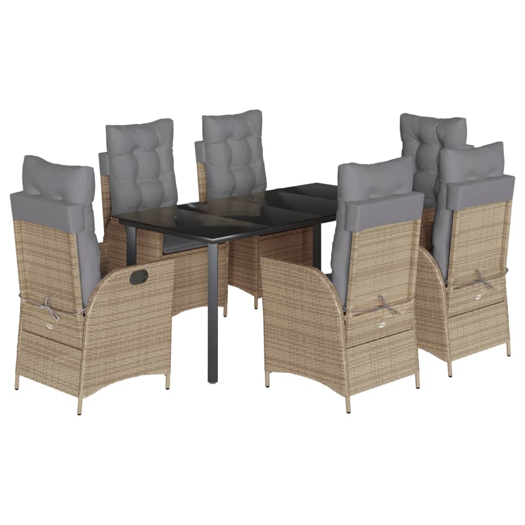 Ensemble à manger de jardin et coussins 7 pcs beige poly rotin