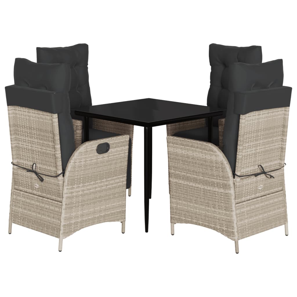 Ensemble à manger de jardin et coussins 5 pcs gris clair rotin