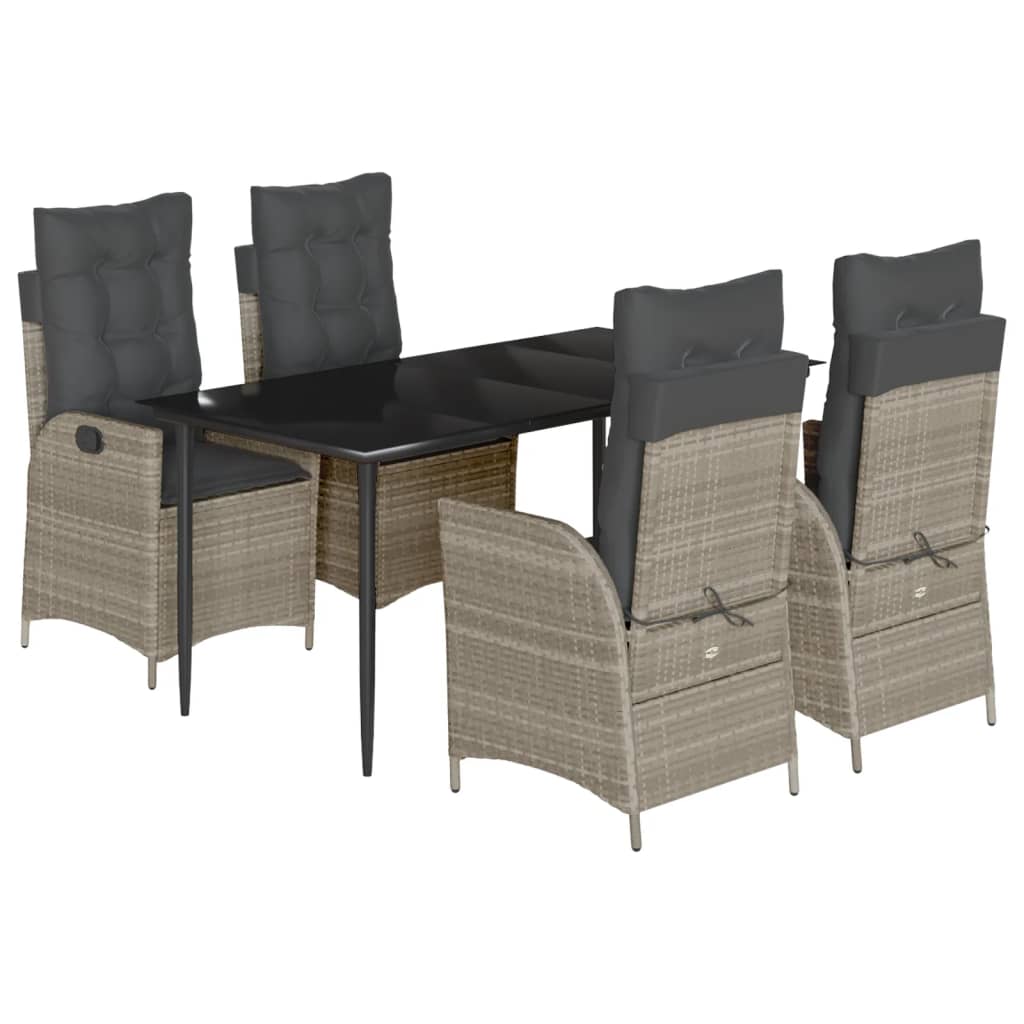 Ensemble à manger de jardin et coussins 5 pcs gris clair rotin