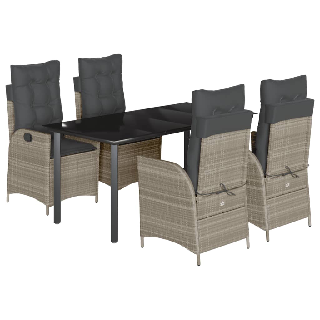 Ensemble à manger de jardin et coussins 5 pcs gris clair rotin