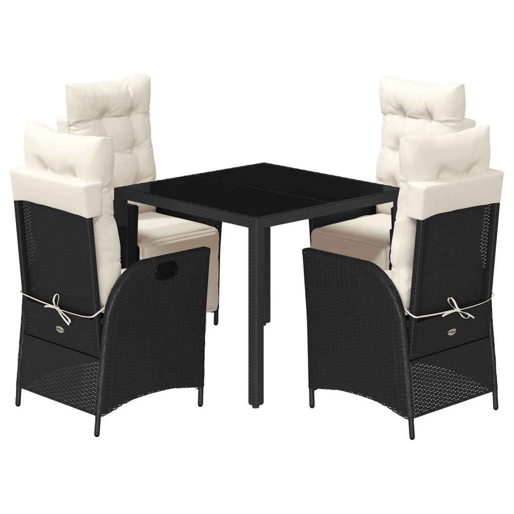 Ensemble à manger de jardin coussins 5pcs Noir Résine tressée
