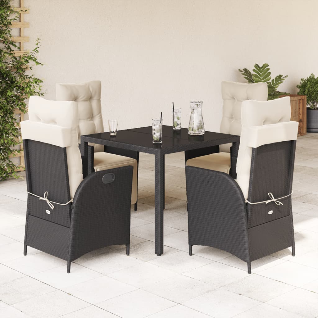 Ensemble à manger de jardin coussins 5pcs Noir Résine tressée