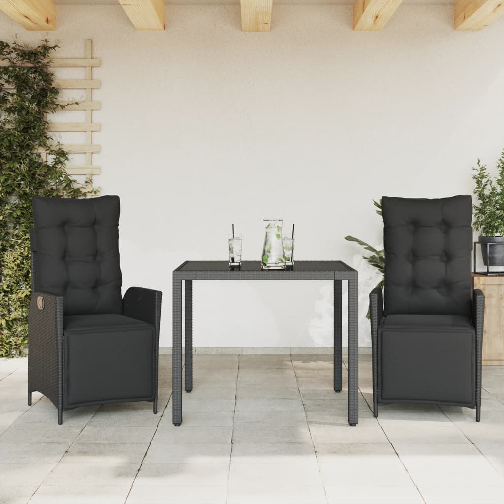Ensemble à manger de jardin avec coussins 3 pcs Noir - XIOS