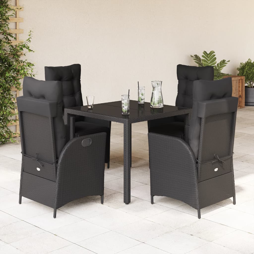 Ensemble à manger de jardin coussins 5pcs Noir Résine tressée - XIOS