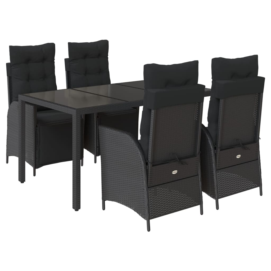 Ensemble à manger de jardin coussins 5pcs Noir Résine tressée - XIOS