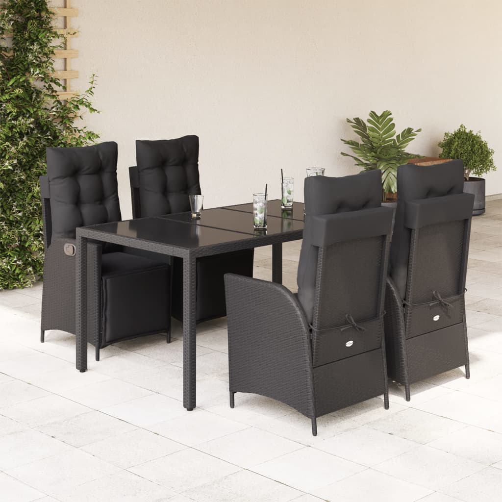Ensemble à manger de jardin coussins 5pcs Noir Résine tressée - XIOS