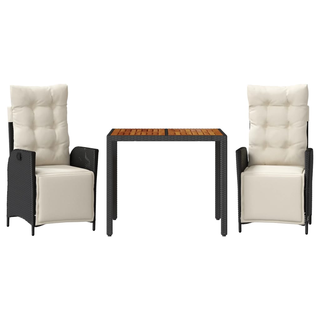 Ensemble à manger de jardin avec coussins 3 pcs Noir - XIOS