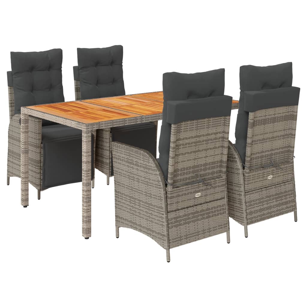 Ensemble à manger de jardin 5 pcs coussins gris résine tressée