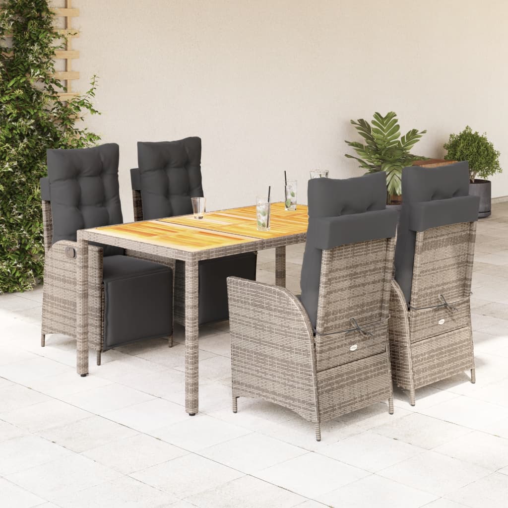 Ensemble à manger de jardin 5 pcs coussins gris résine tressée