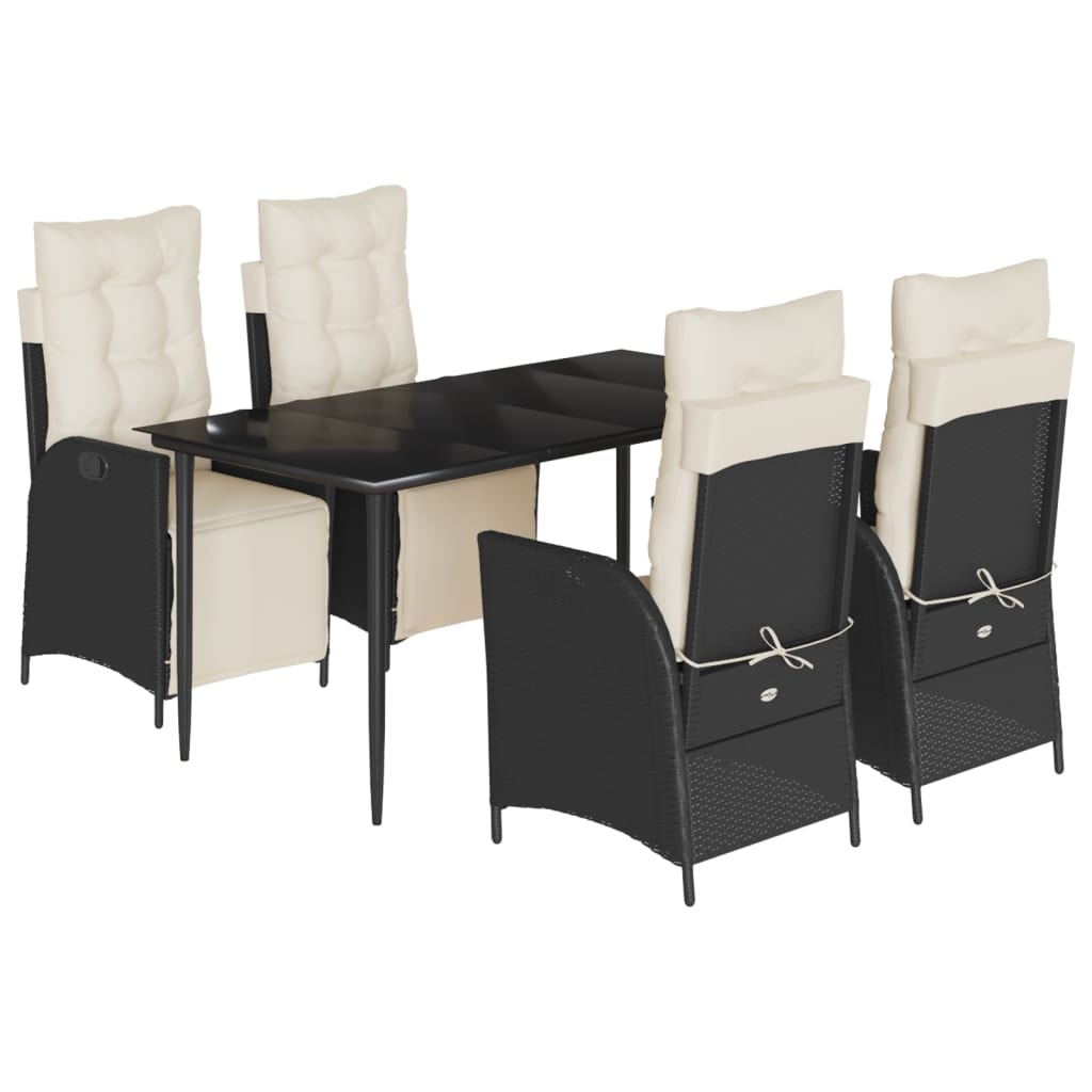 Ensemble à manger de jardin coussins 5pcs Noir Résine tressée