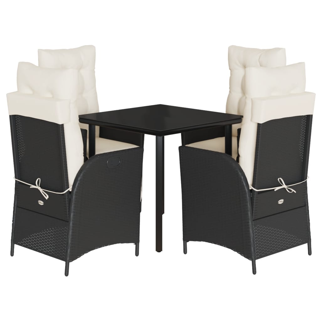Ensemble à manger de jardin coussins 5pcs Noir Résine tressée