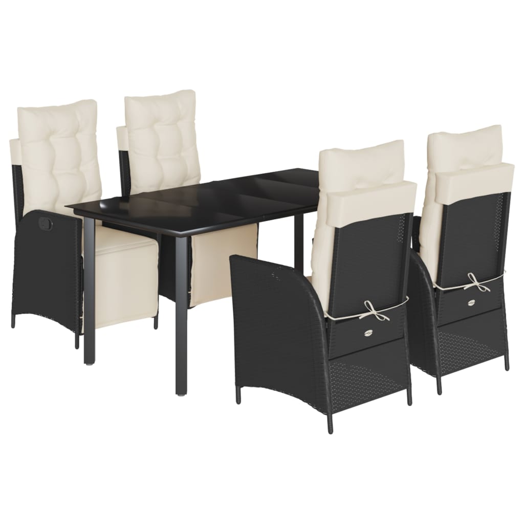 Ensemble à manger de jardin coussins 5pcs Noir Résine tressée