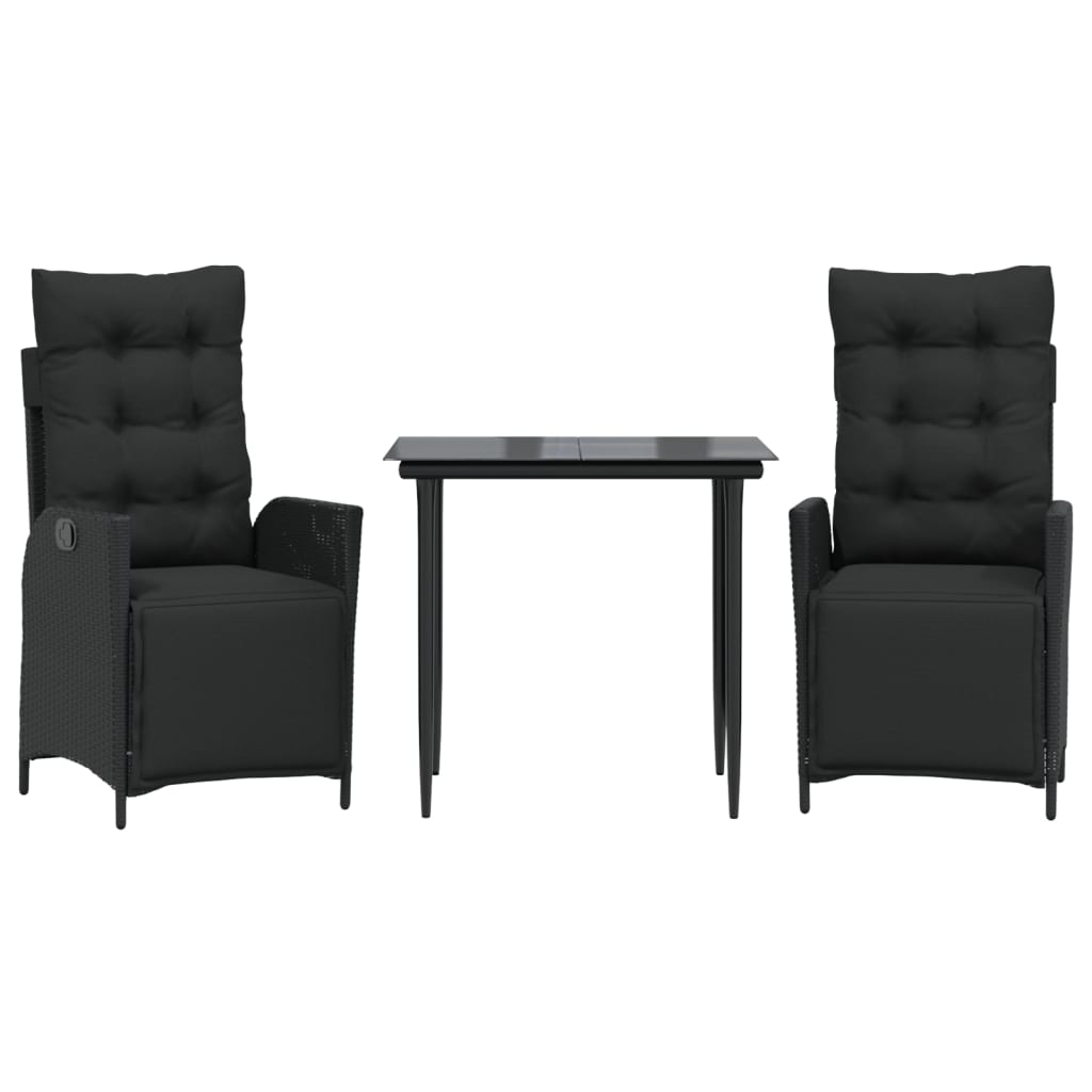 Ensemble à manger de jardin avec coussins 3 pcs Noir