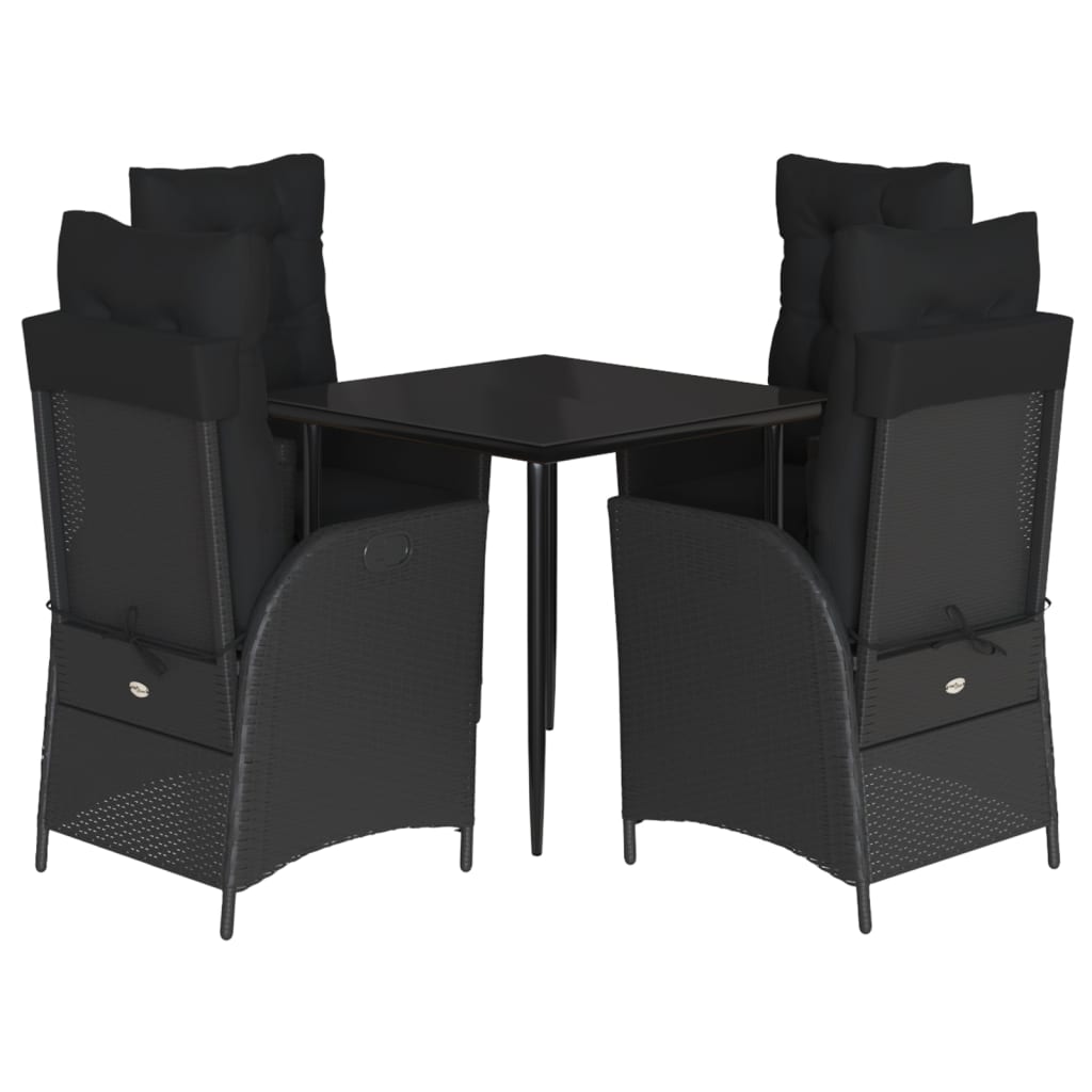 Ensemble à manger de jardin coussins 5pcs Noir Résine tressée