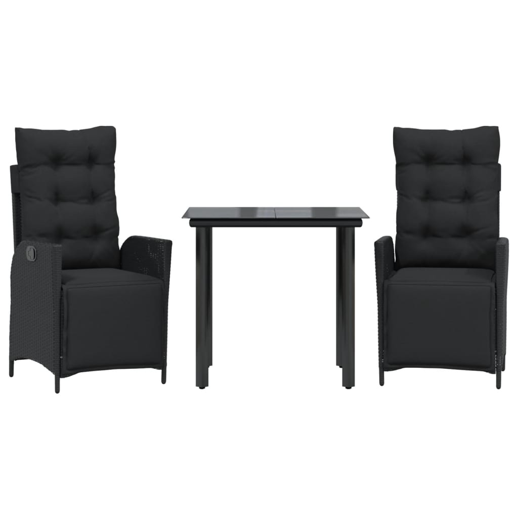 Ensemble à manger de jardin avec coussins 3 pcs Noir