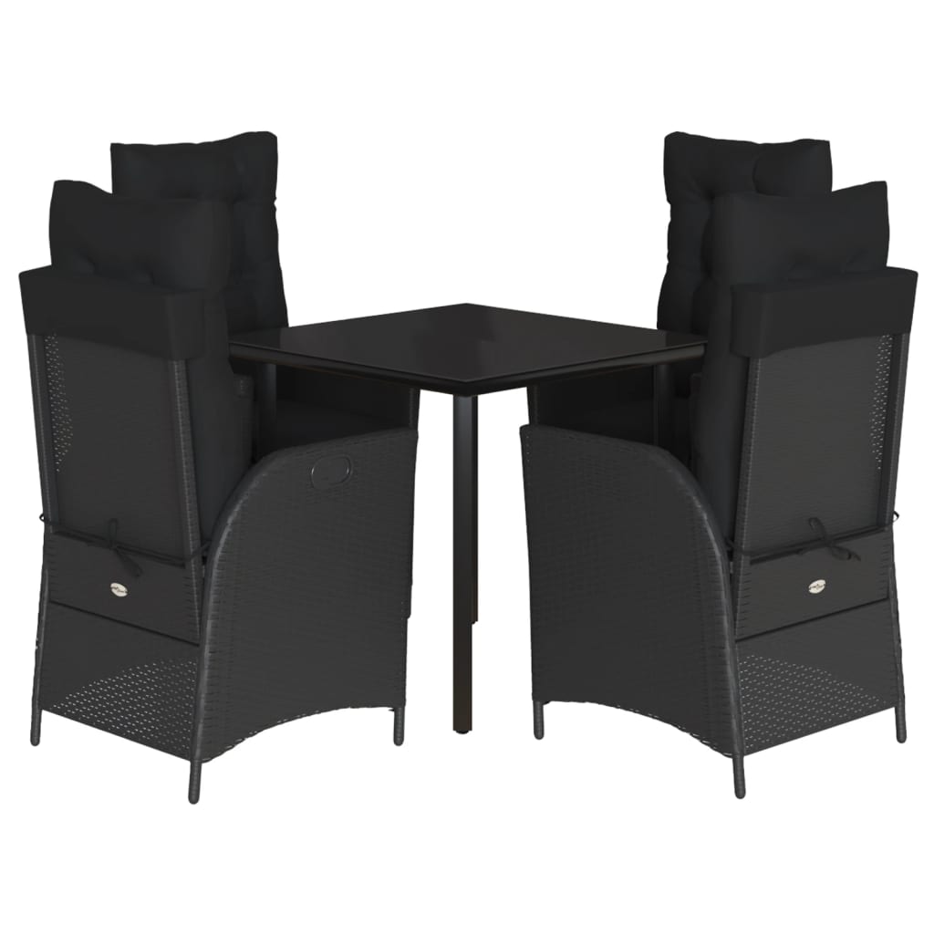 Ensemble à manger de jardin coussins 5pcs Noir Résine tressée