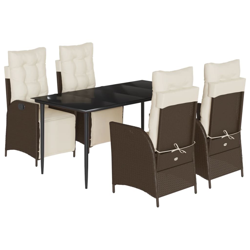 Ensemble à manger de jardin 5 pcs et coussins marron poly rotin