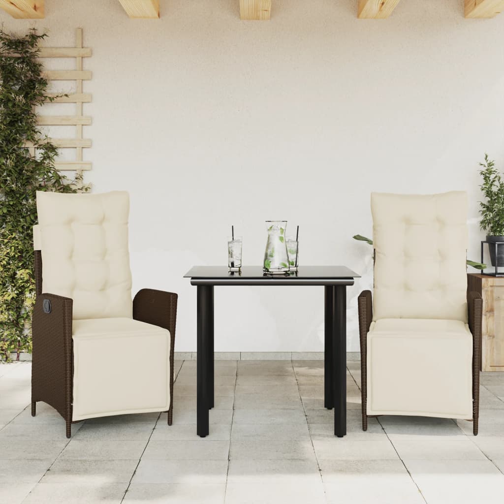 Ensemble à manger de jardin 3 pcs et coussins marron poly rotin - XIOS