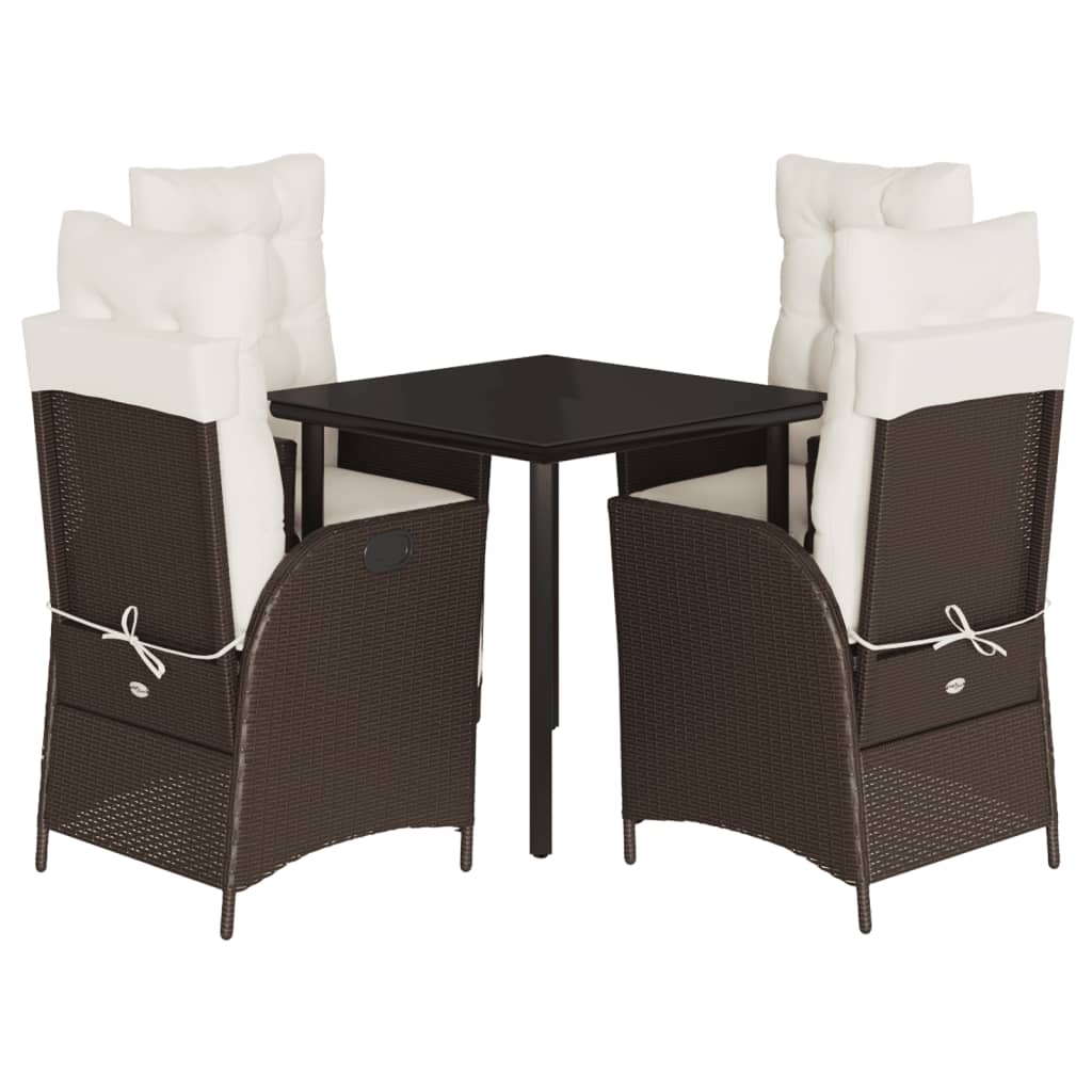 Ensemble à manger de jardin 5 pcs et coussins marron poly rotin - XIOS