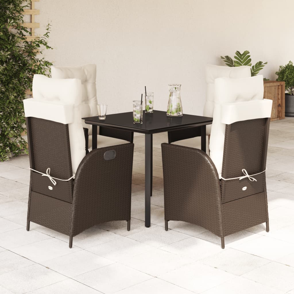 Ensemble à manger de jardin 5 pcs et coussins marron poly rotin - XIOS