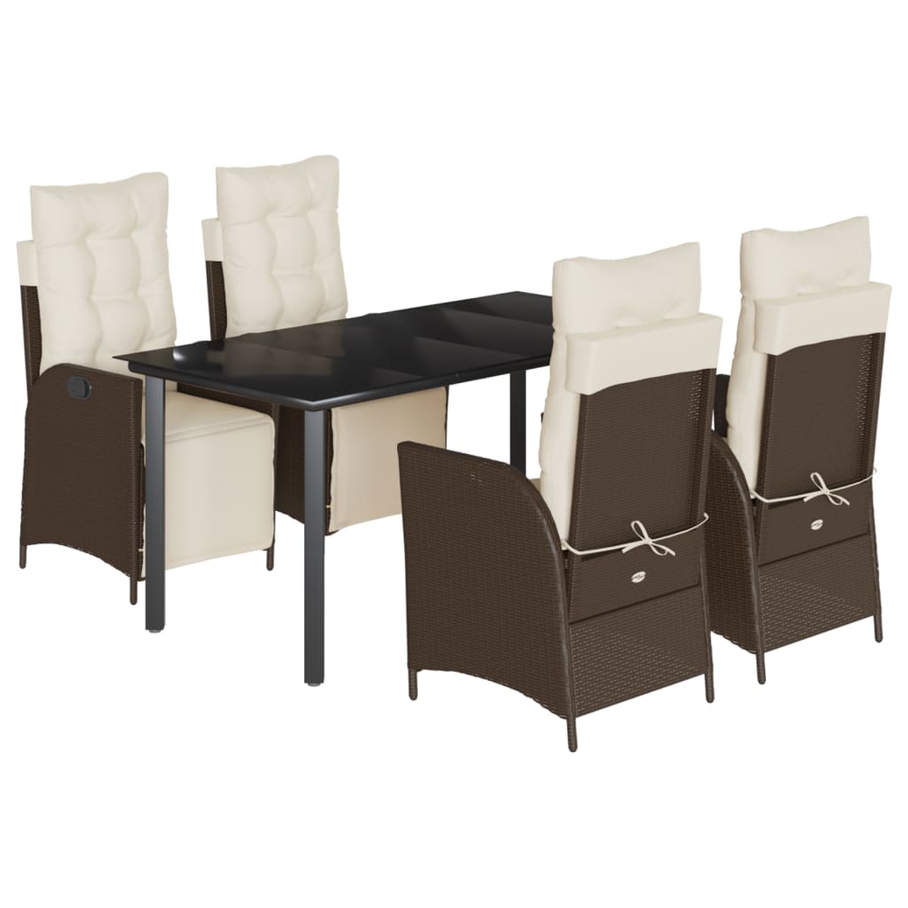 Ensemble à manger de jardin 5 pcs et coussins marron poly rotin