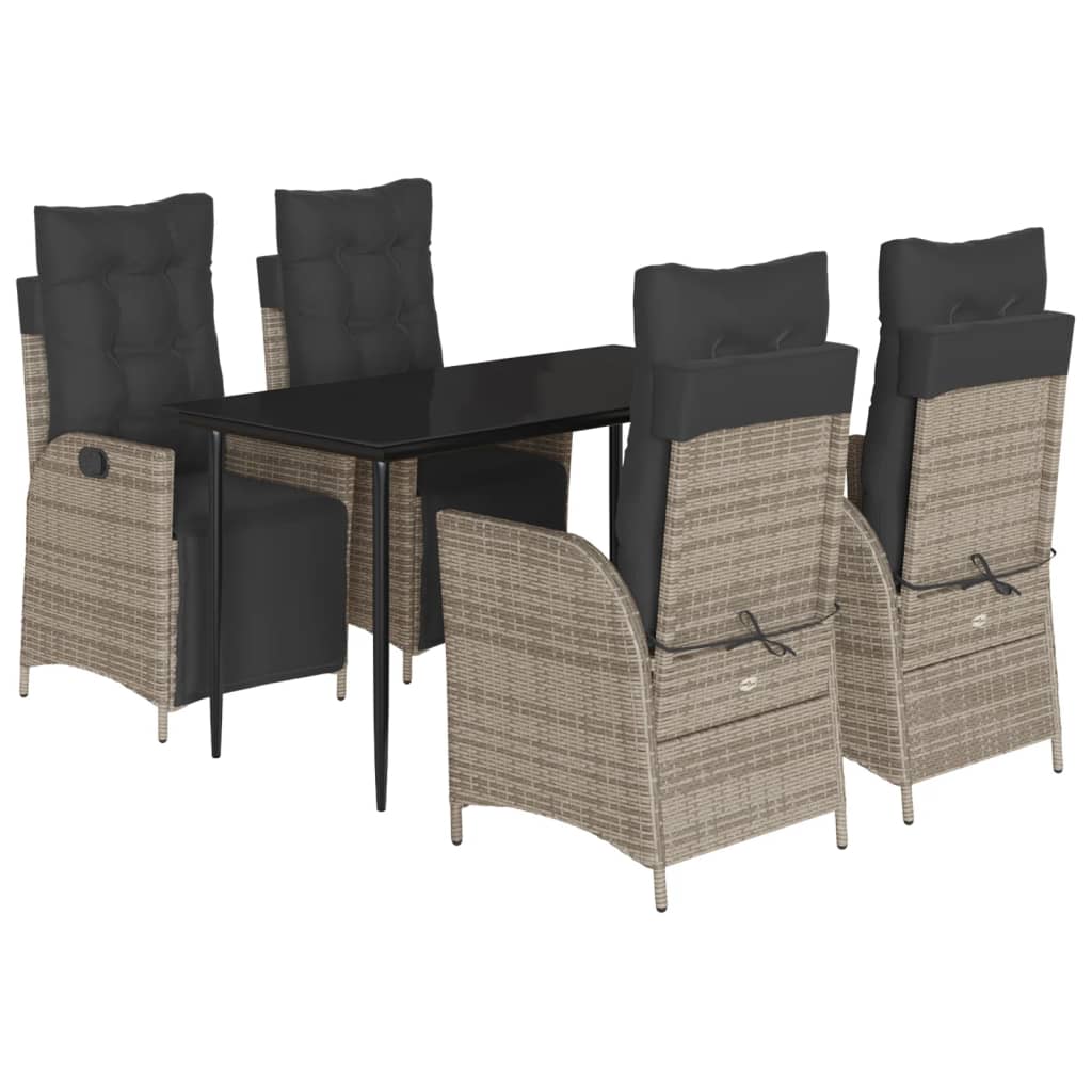 Ensemble à manger de jardin 5 pcs coussins gris résine tressée