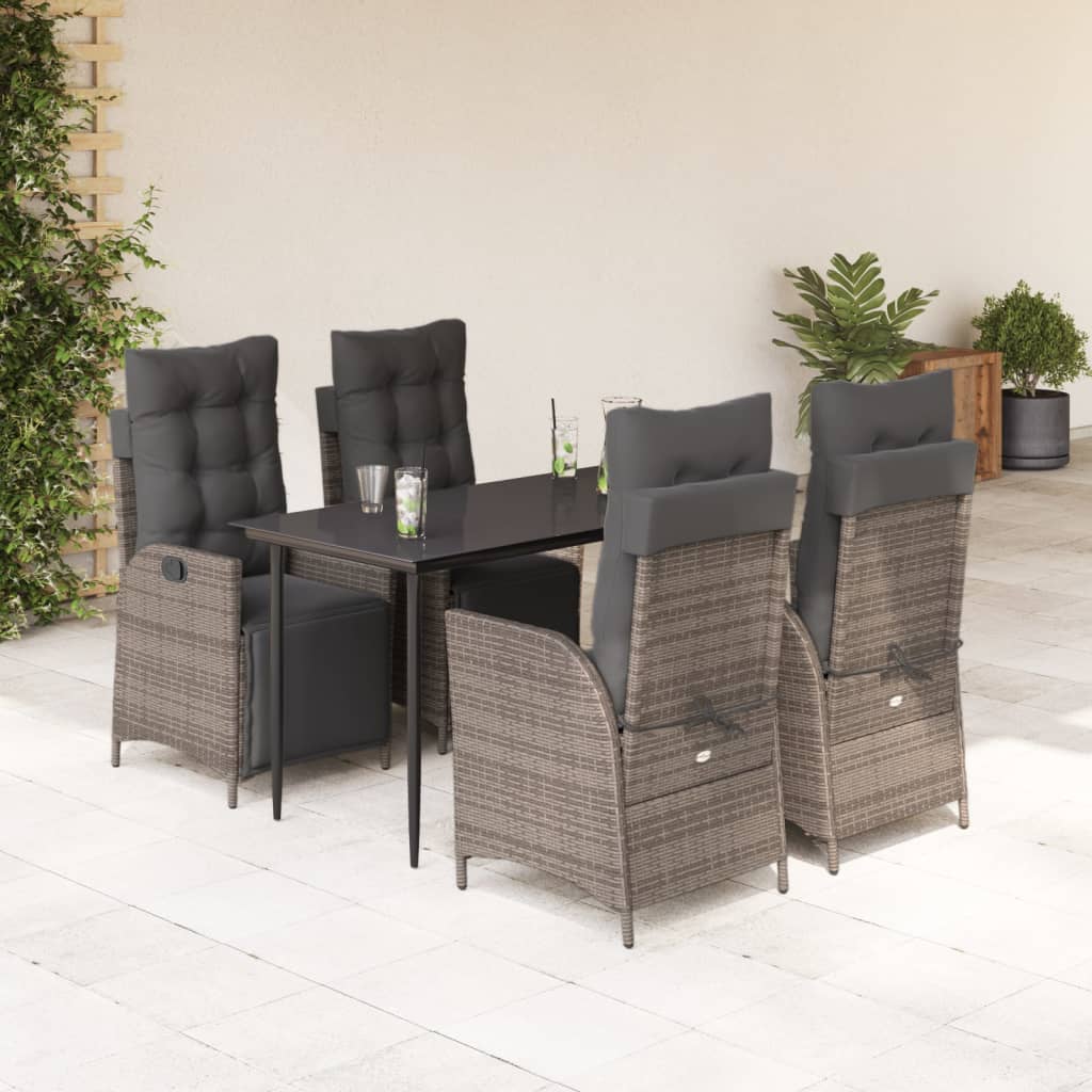 Ensemble à manger de jardin 5 pcs coussins gris résine tressée