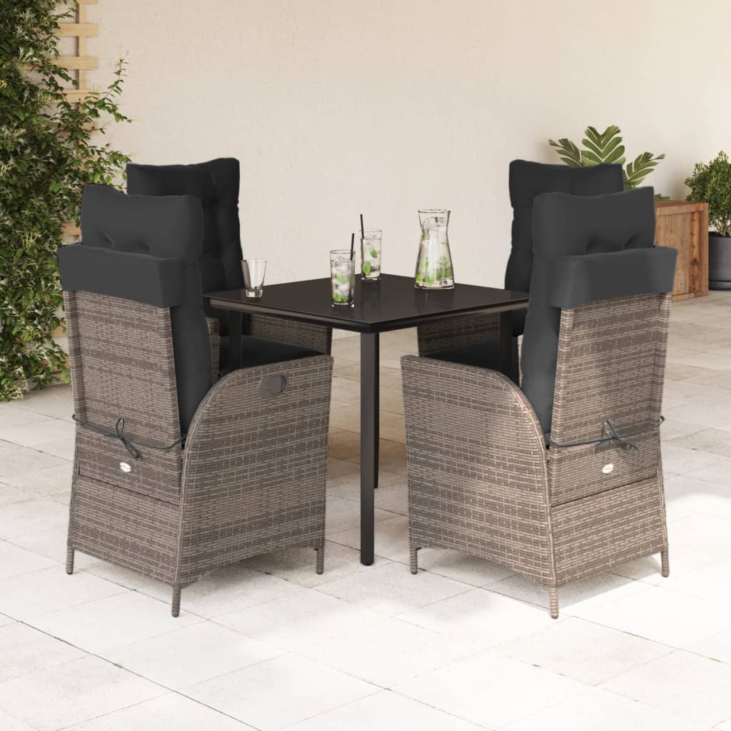 Ensemble à manger de jardin 5 pcs coussins gris résine tressée