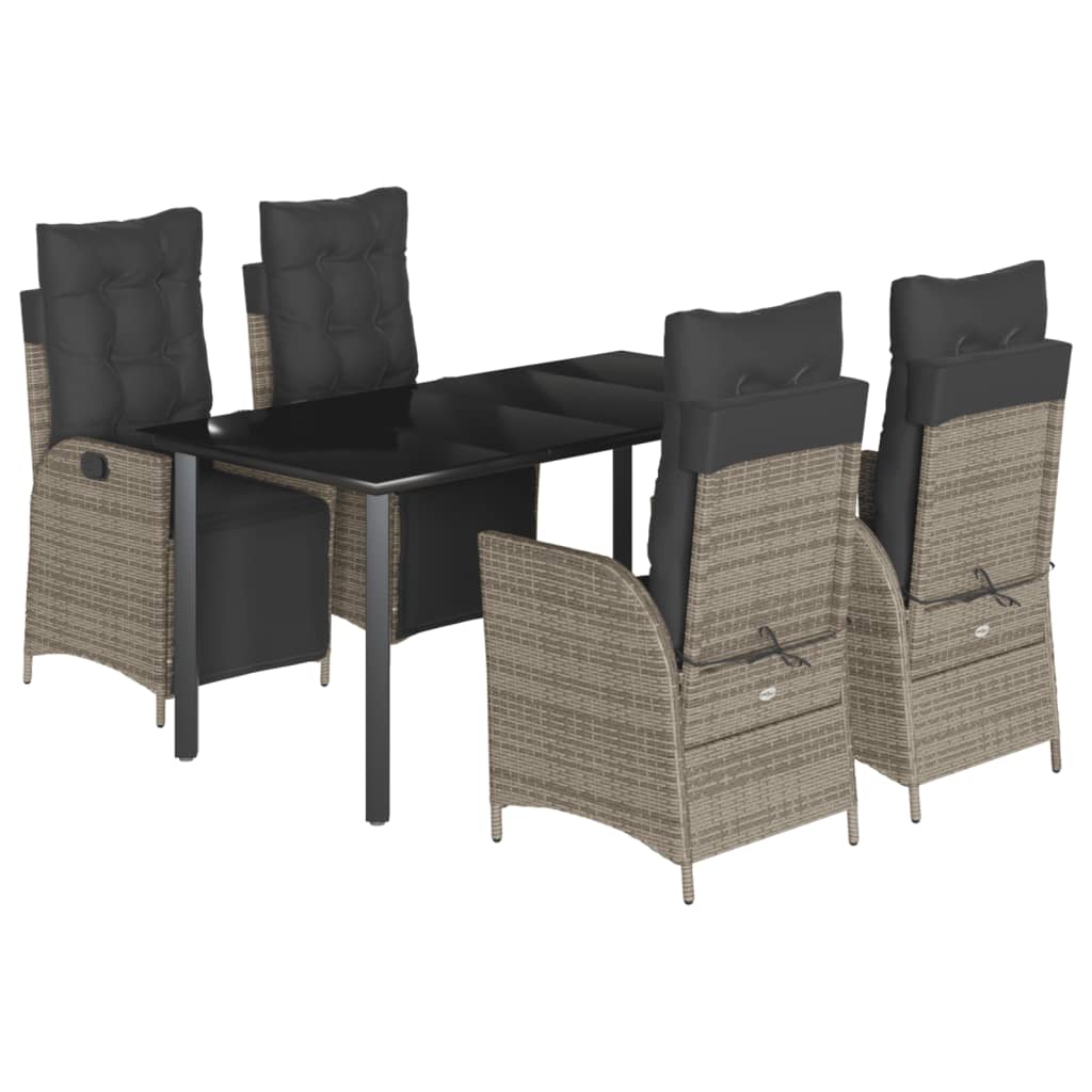 Ensemble à manger de jardin 5 pcs coussins gris résine tressée