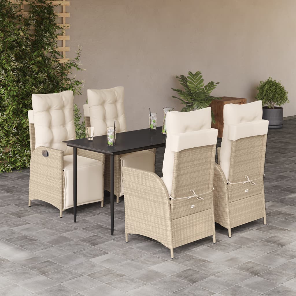 Ensemble à manger de jardin avec coussins 5pcs Beige poly rotin